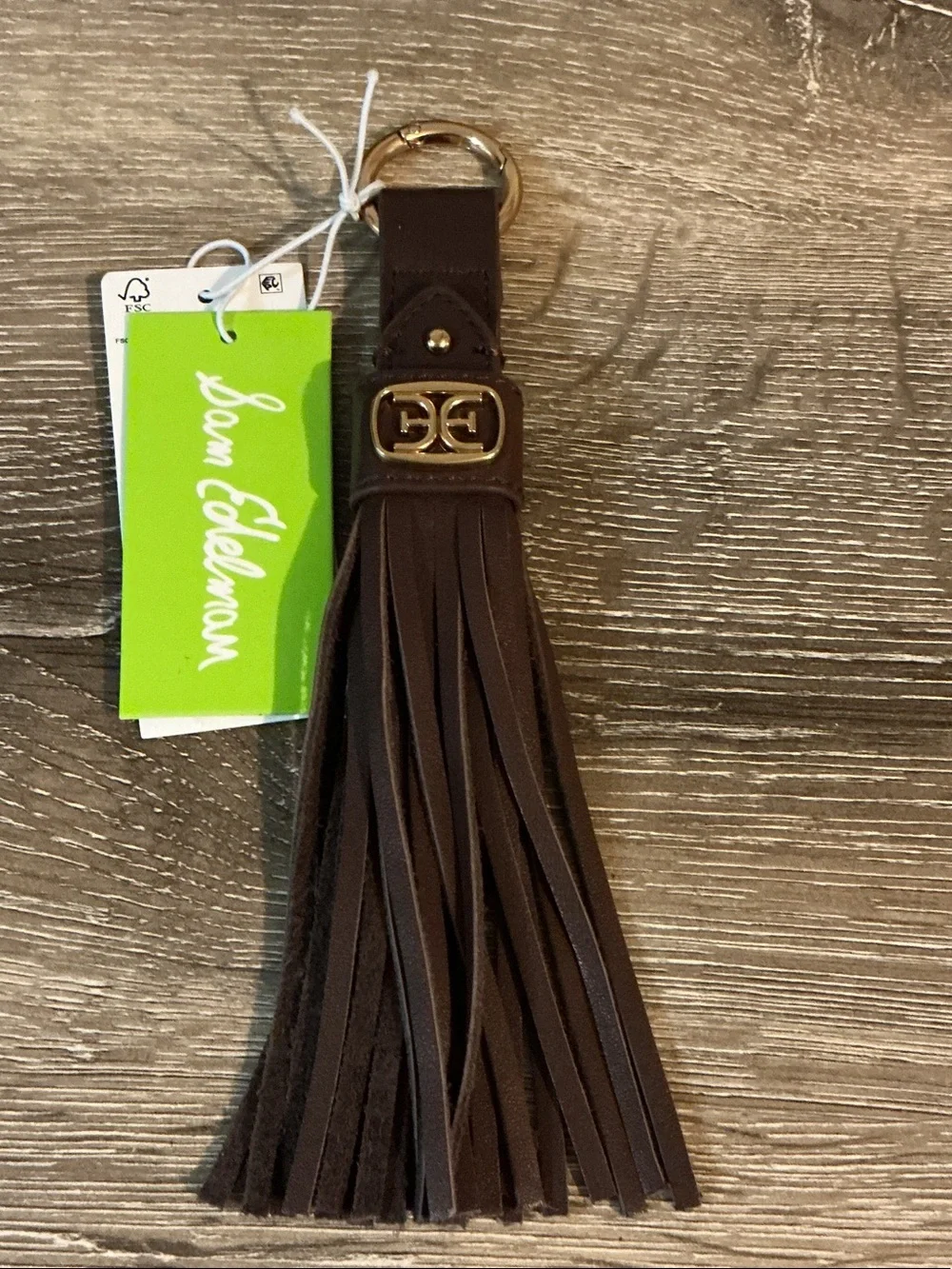 Sam Edelman NWT Dark Brown Leather Tassel Keychain with Gold Hardware 8”